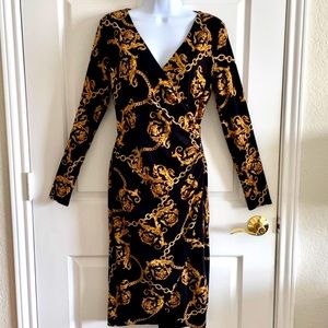 Gold & Black Chain Jersey Dress w/Gold Chain on waist …So Lux!